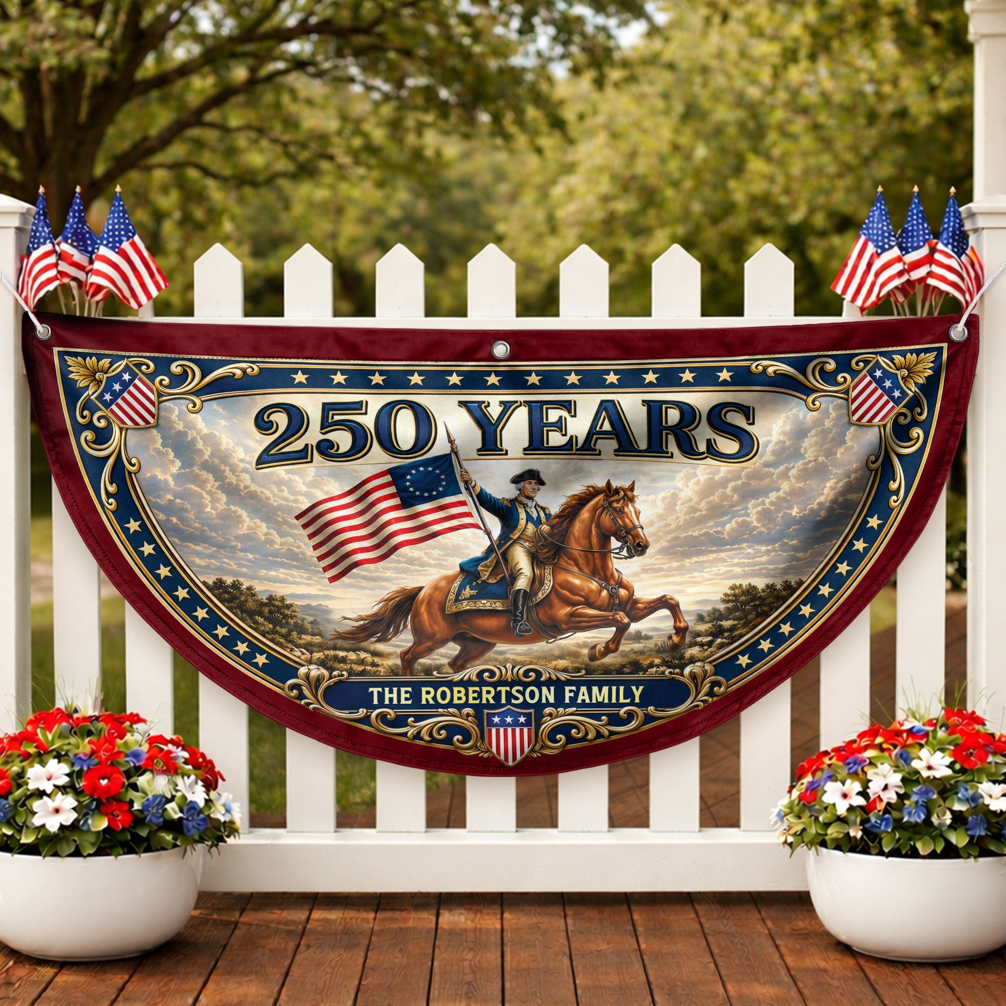 Custom Family Name 250 Years United States George Washington Patriot Bunting Fence Flag
