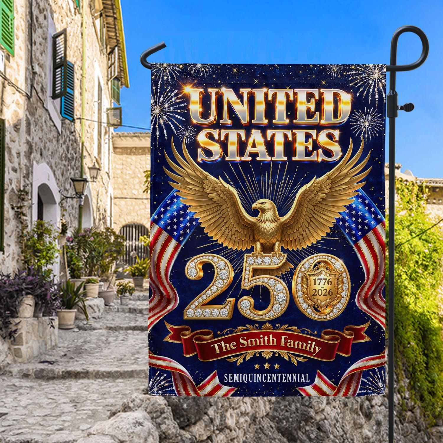 Custom Family Name United States 250 Years Patriot Eagle Garden Flag - 1776-2026 Decor