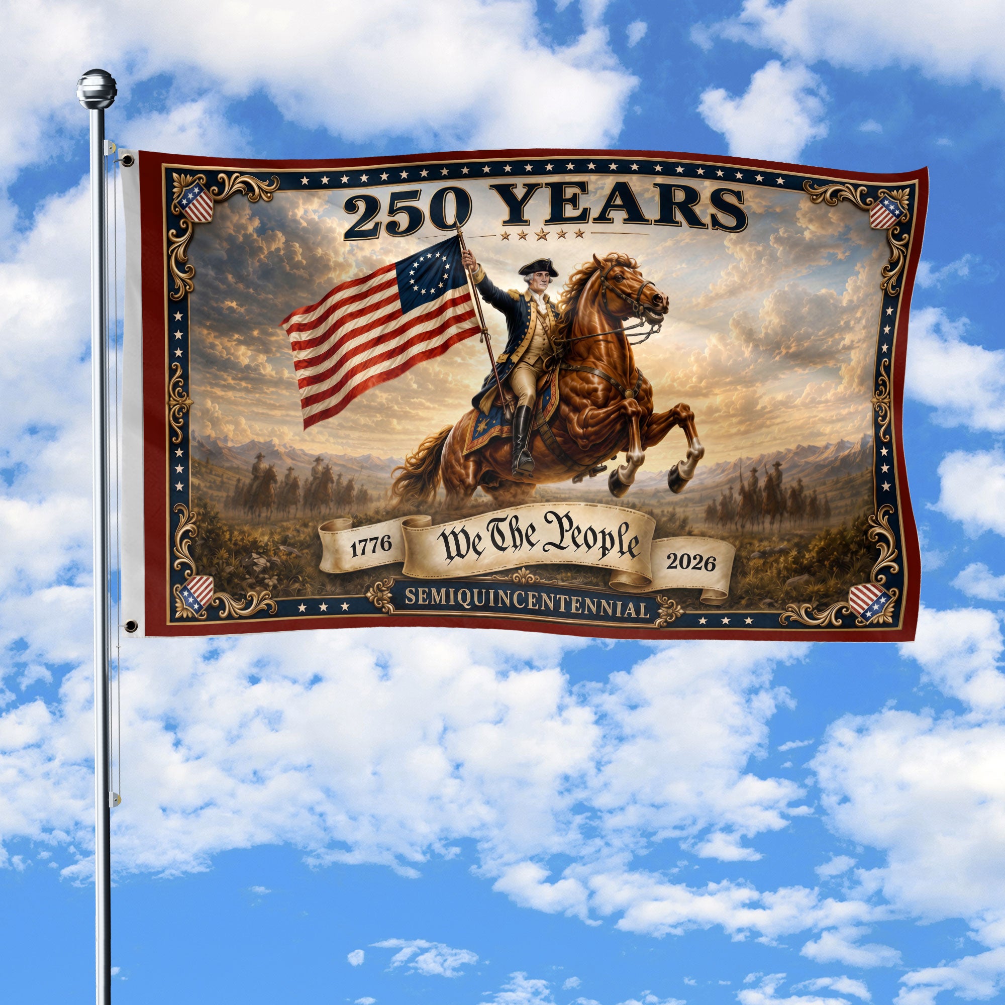 1776-2026 Anniversary Flag George Washington We The People 250 Years Patriotic Banner