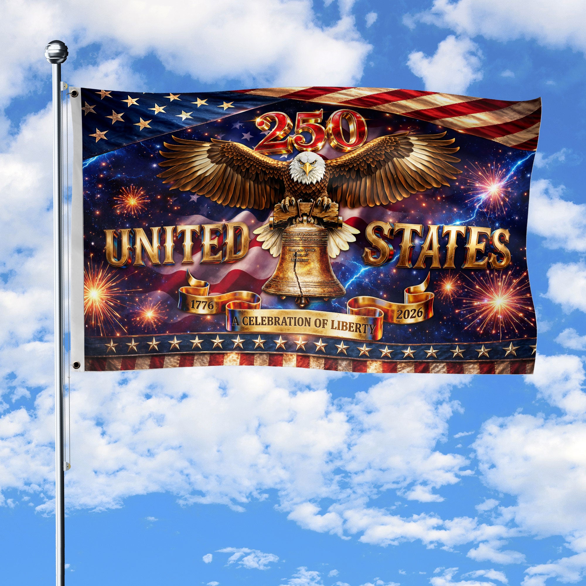 United States 250th Anniversary Flag 1776-2026 Celebration of Liberty Eagle Banner