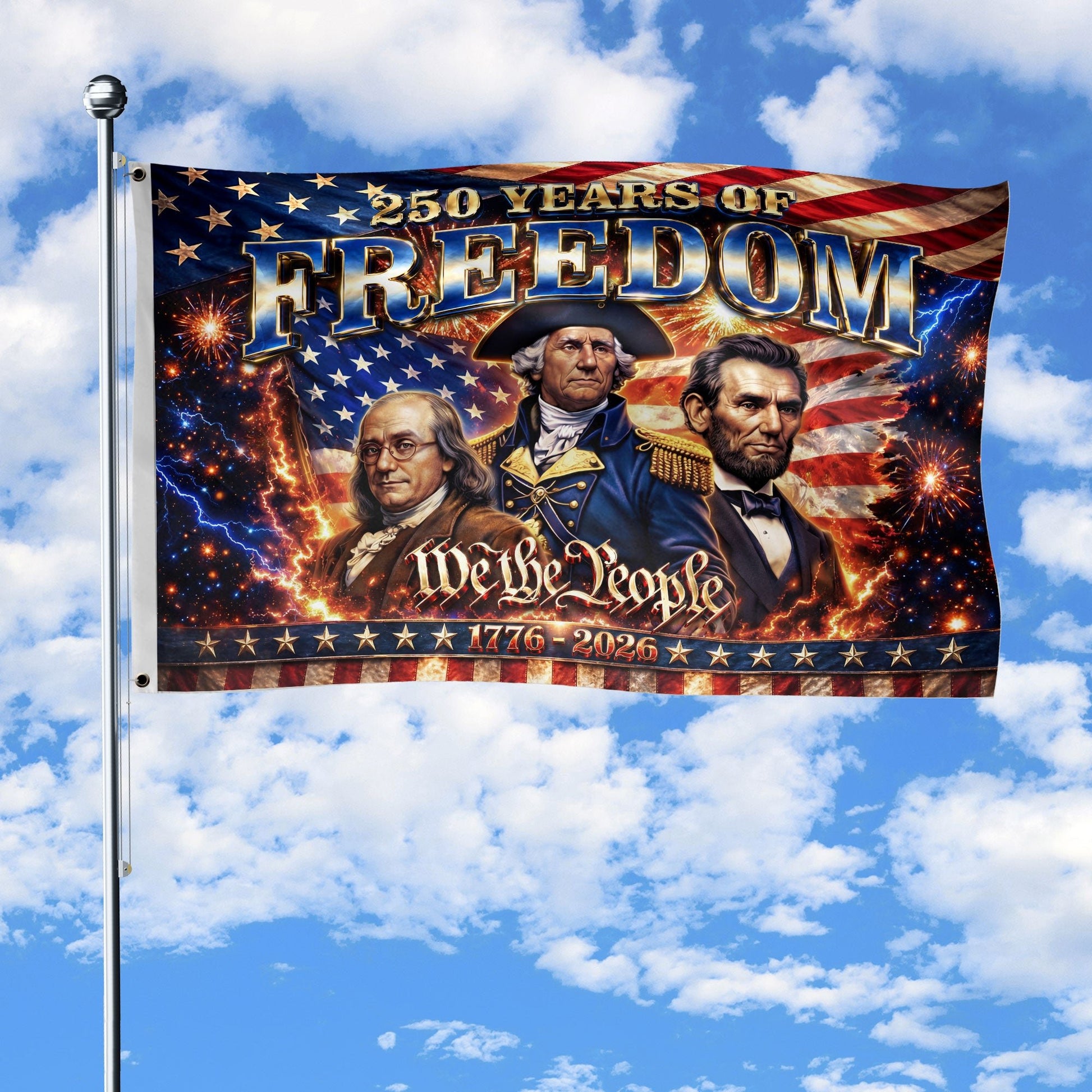 250 Years of Freedom Flag 1776-2026 Patriotic US Founding Fathers We The People Banner - Rust Field Wear