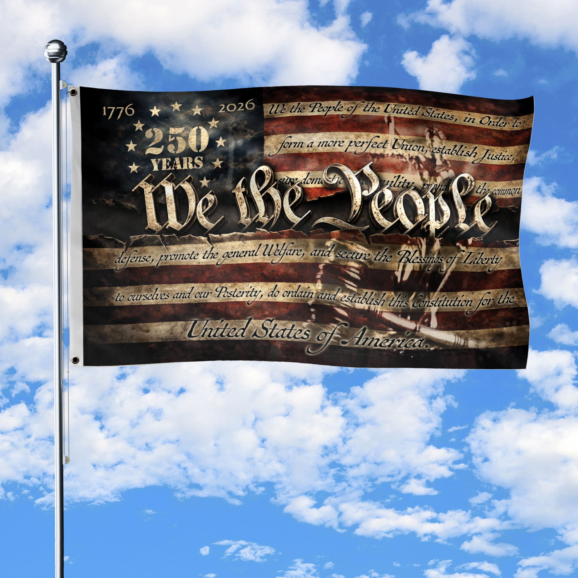 250 Years 1776-2026 American Flag We The People Constitution Preamble Patriotic Banner