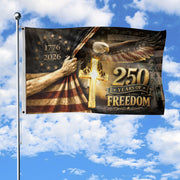 250 Years of Freedom Flag 1776-2026 Patriotic Bald Eagle Cross Liberty US Banner - Rust Field Wear