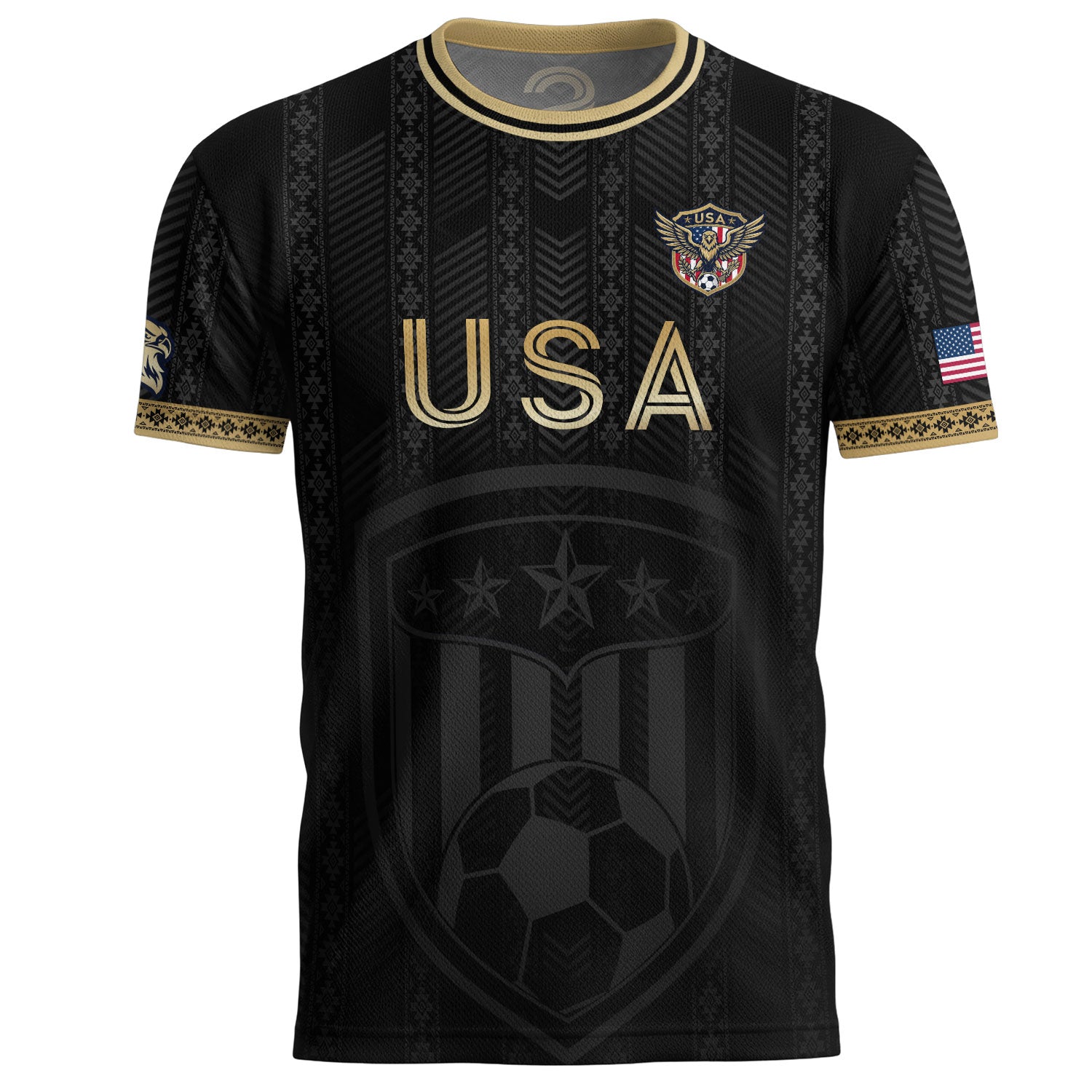 USA Soccer Jersey Patriotic American Eagle Black Gold Shield Football Shirt Men Women Gear