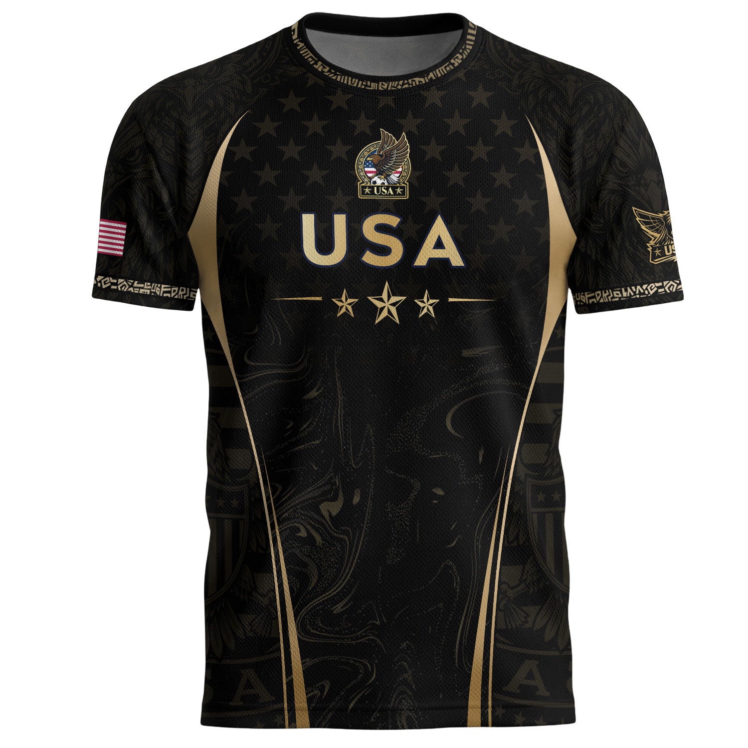 USA Soccer Jersey Patriotic Eagle Black Gold Marble Football Shirt Men Women Sportswear