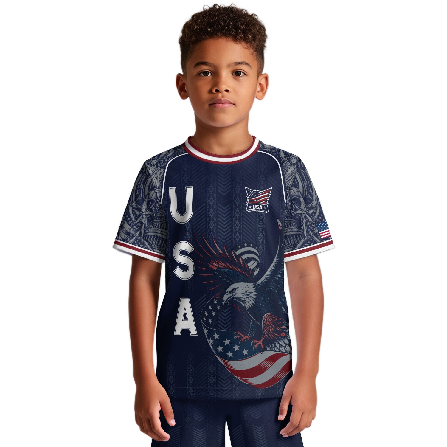 USA Soccer Jersey Kids Shorts Set Navy Athletic Football Shirt and Shorts Outfit
