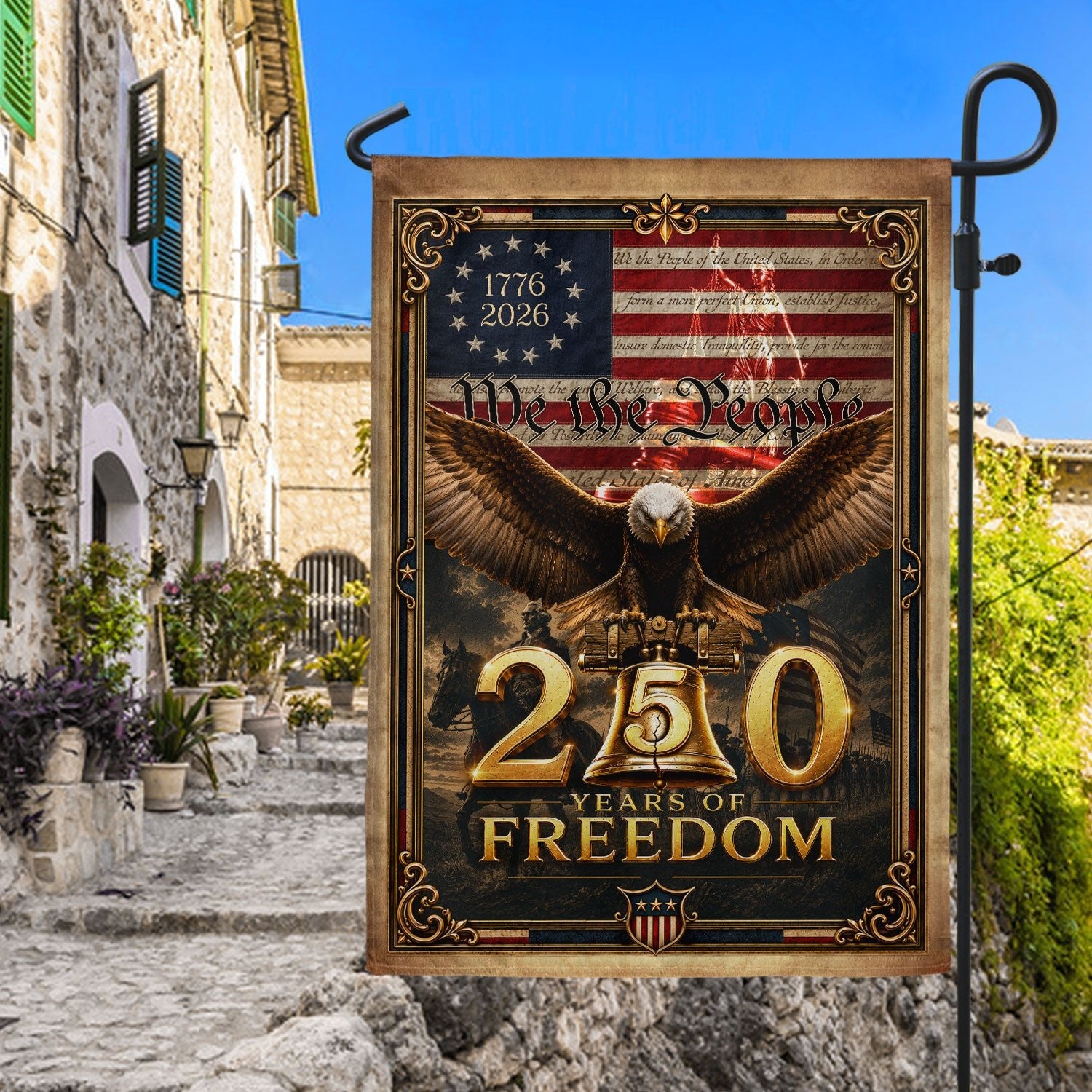 250 Years of Freedom Garden Flag 1776-2026 Patriotic Bald Eagle US We the People Decor - Rust Field Wear
