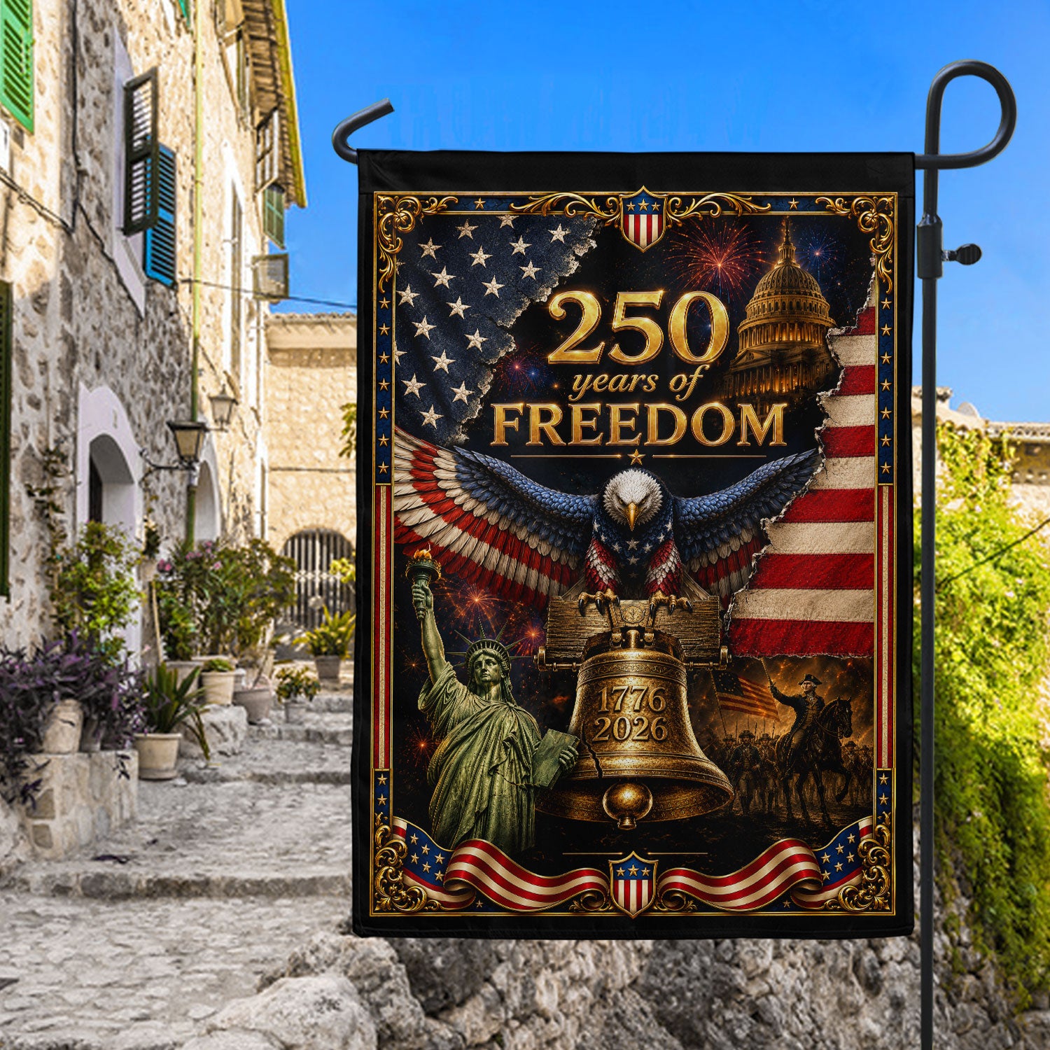 250 Years of Freedom Garden Flag 1776-2026 Patriotic Bald Eagle Liberty Bell US Decor