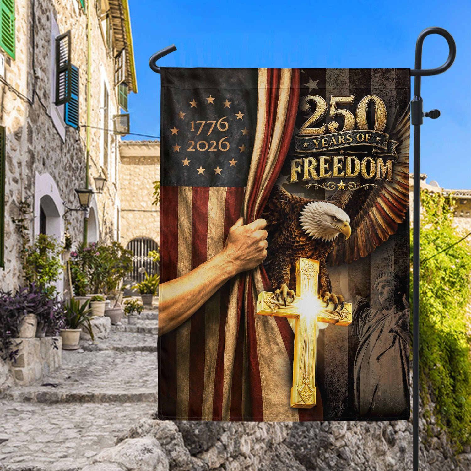 Garden Flag Christian Cross Eagle 250 Years of Freedom 1776-2026 Patriotic Banner