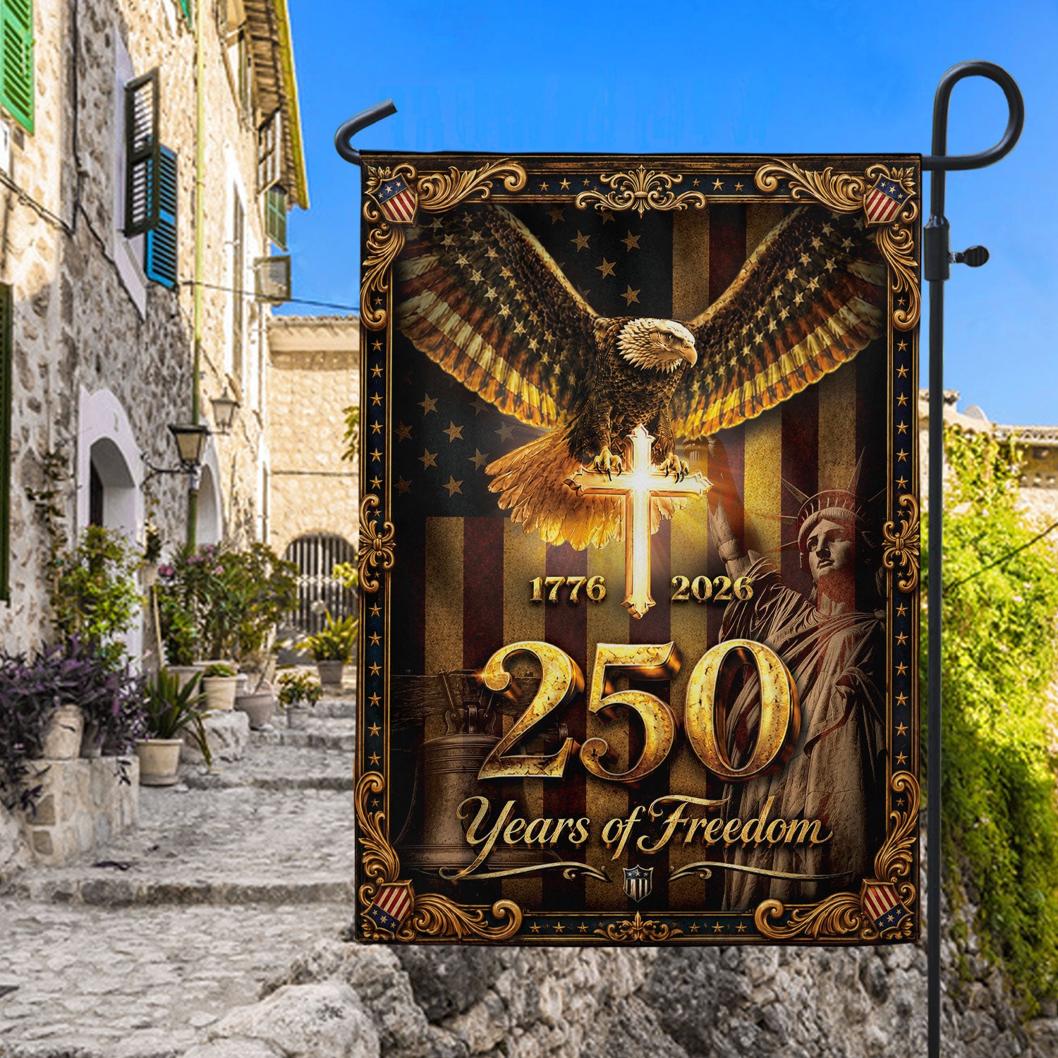 Garden Flag 1776-2026 Christian Cross Eagle Statue of Liberty 250 Years House Banner