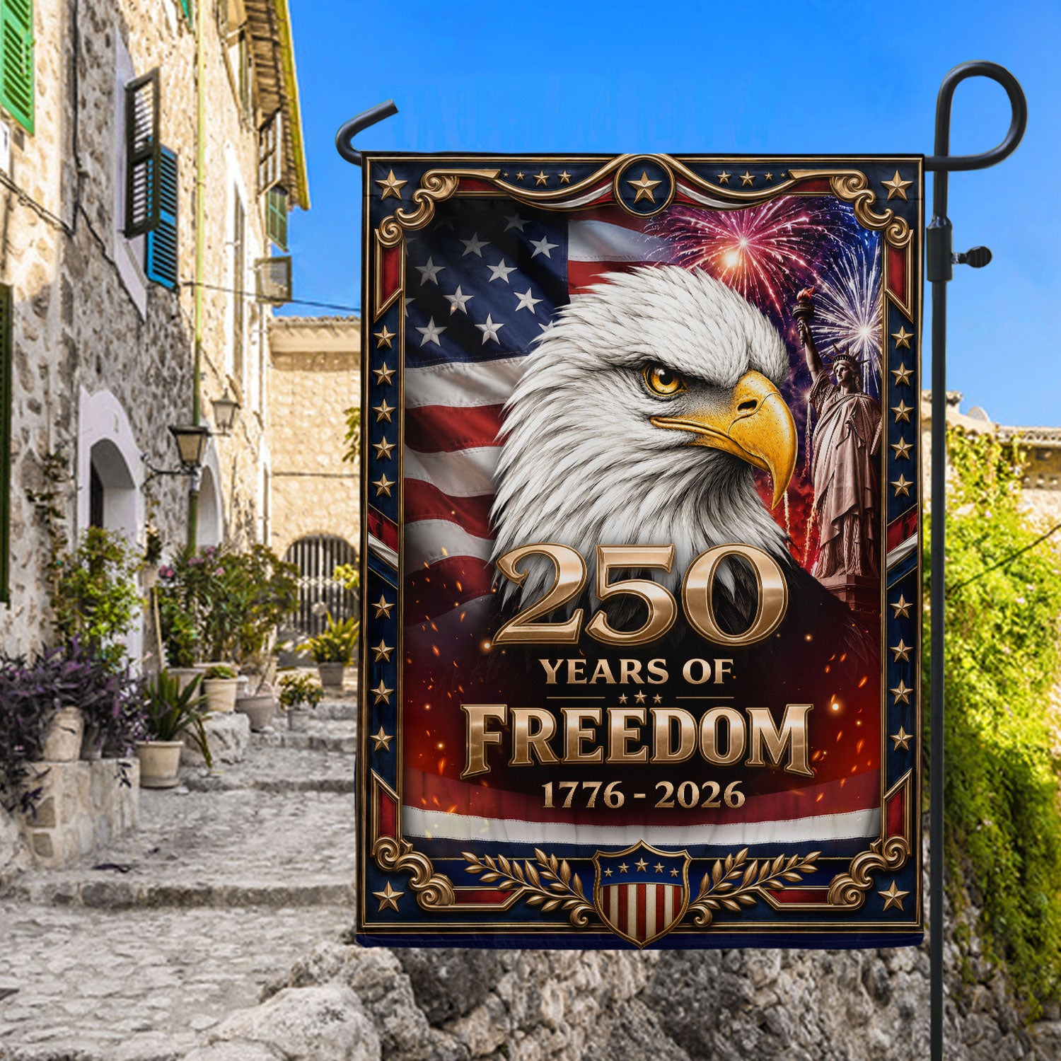 Patriotic House Flag 1776-2026 Bald Eagle Freedom USA Banner Decor