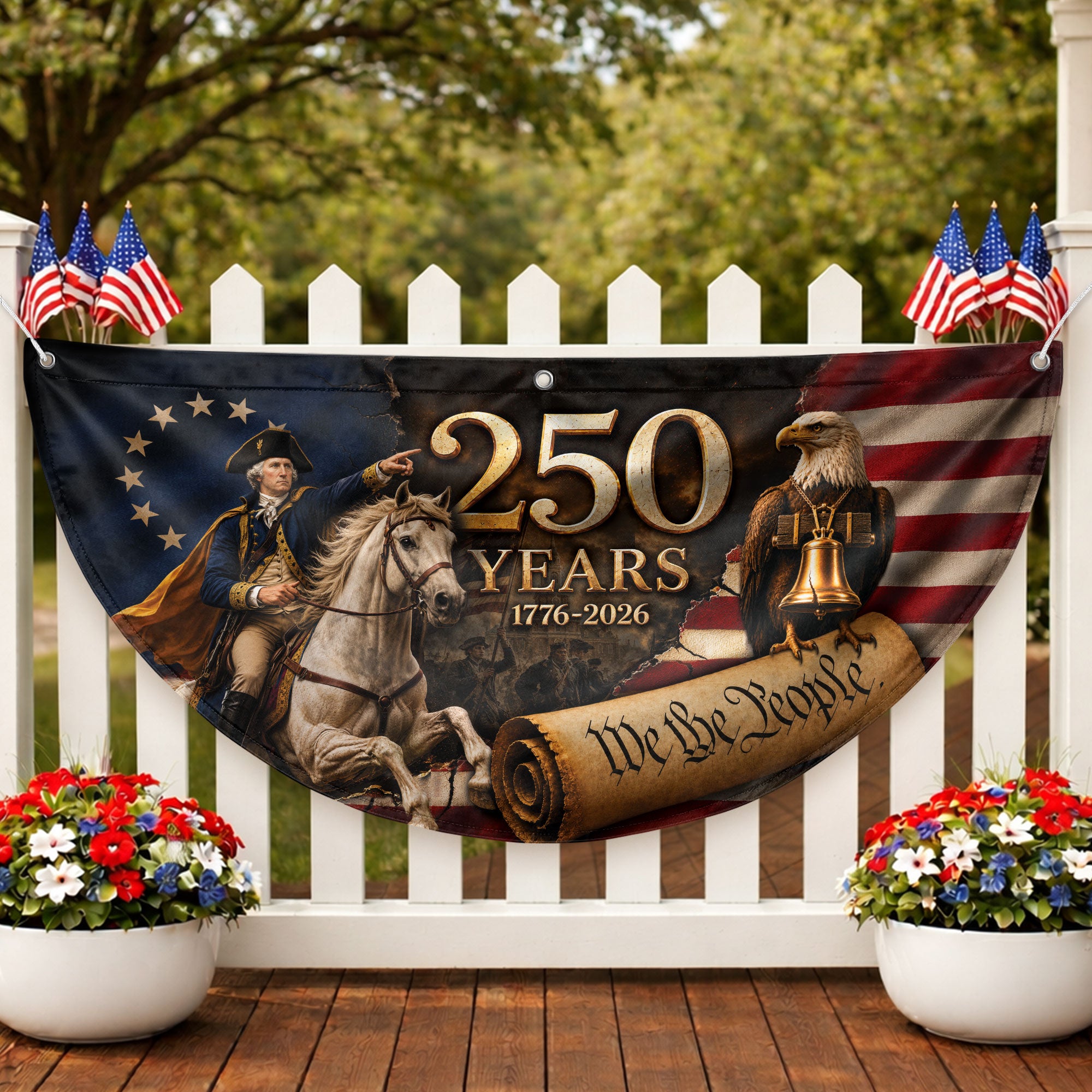 250th Anniversary US Fence Flag 1776-2026 Patriotic George Washington Outdoor Banner