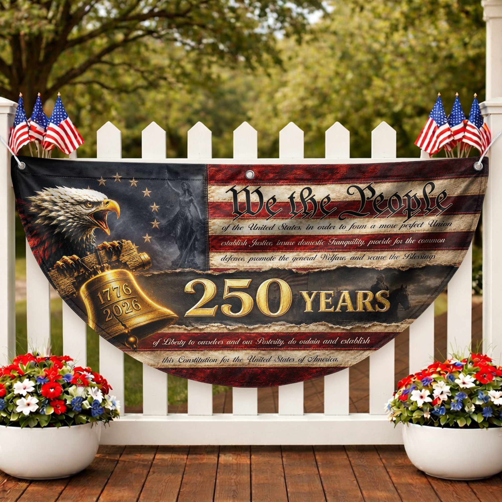 250th Anniversary US Fence Flag 1776-2026 Patriotic We The People Outdoor Banner