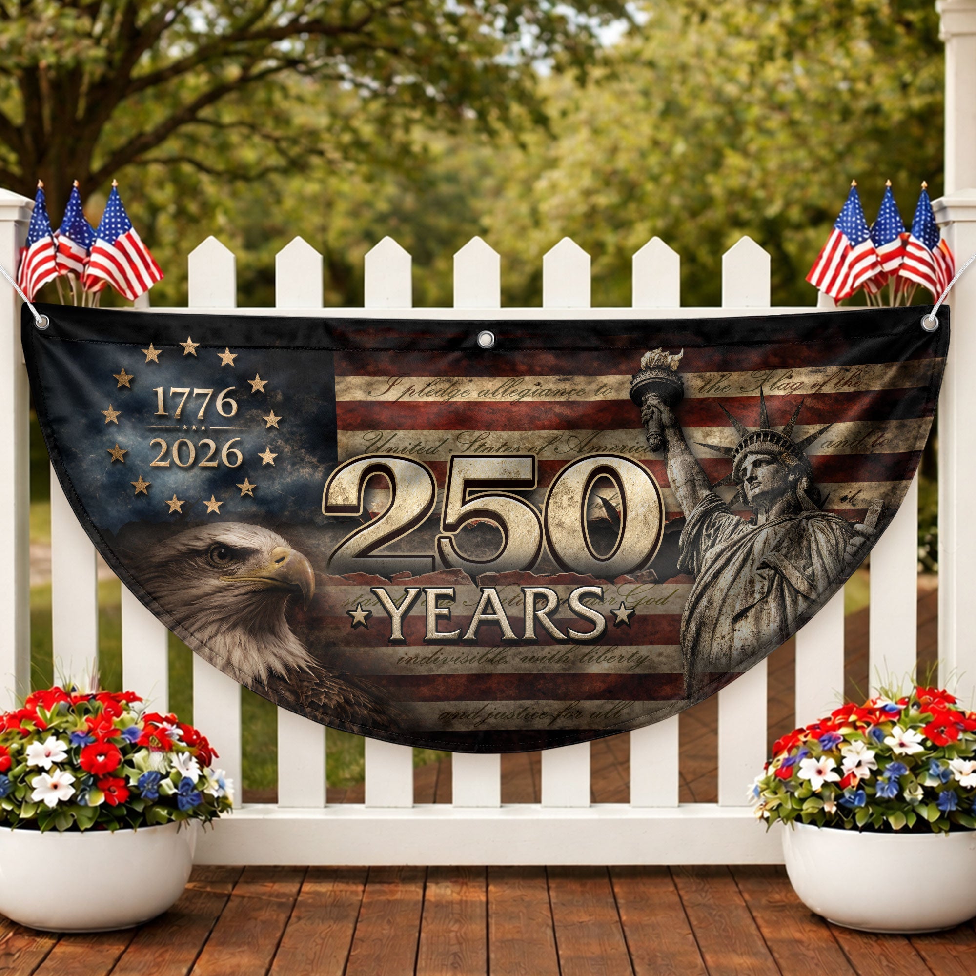 Fence Flag 250 Years Patriotic Banner | 1776-2026 Statue of Liberty Outdoor Decor