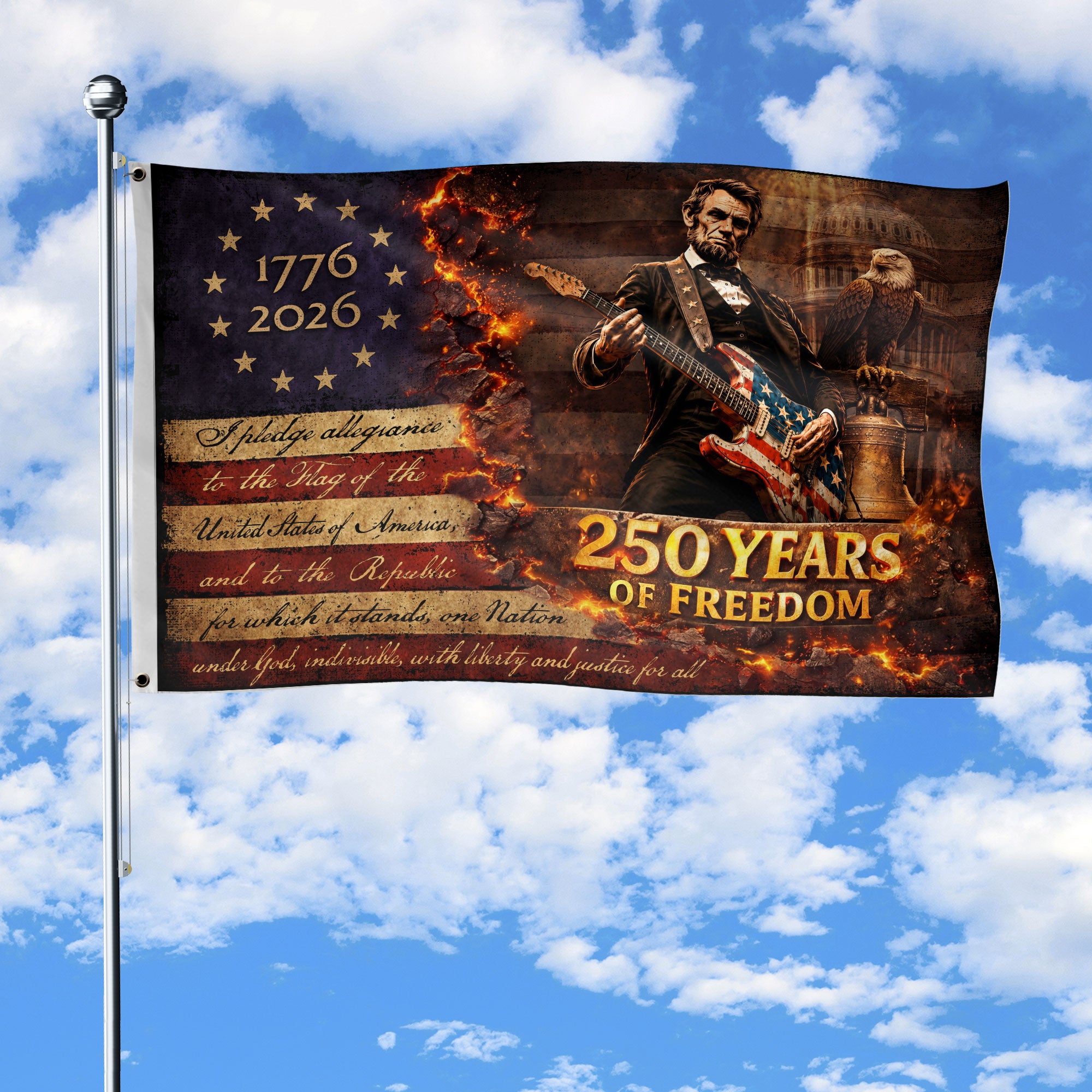 250 Years of Freedom 1776-2026 Abraham Lincoln Bald Eagle We The People Patriotic Flag