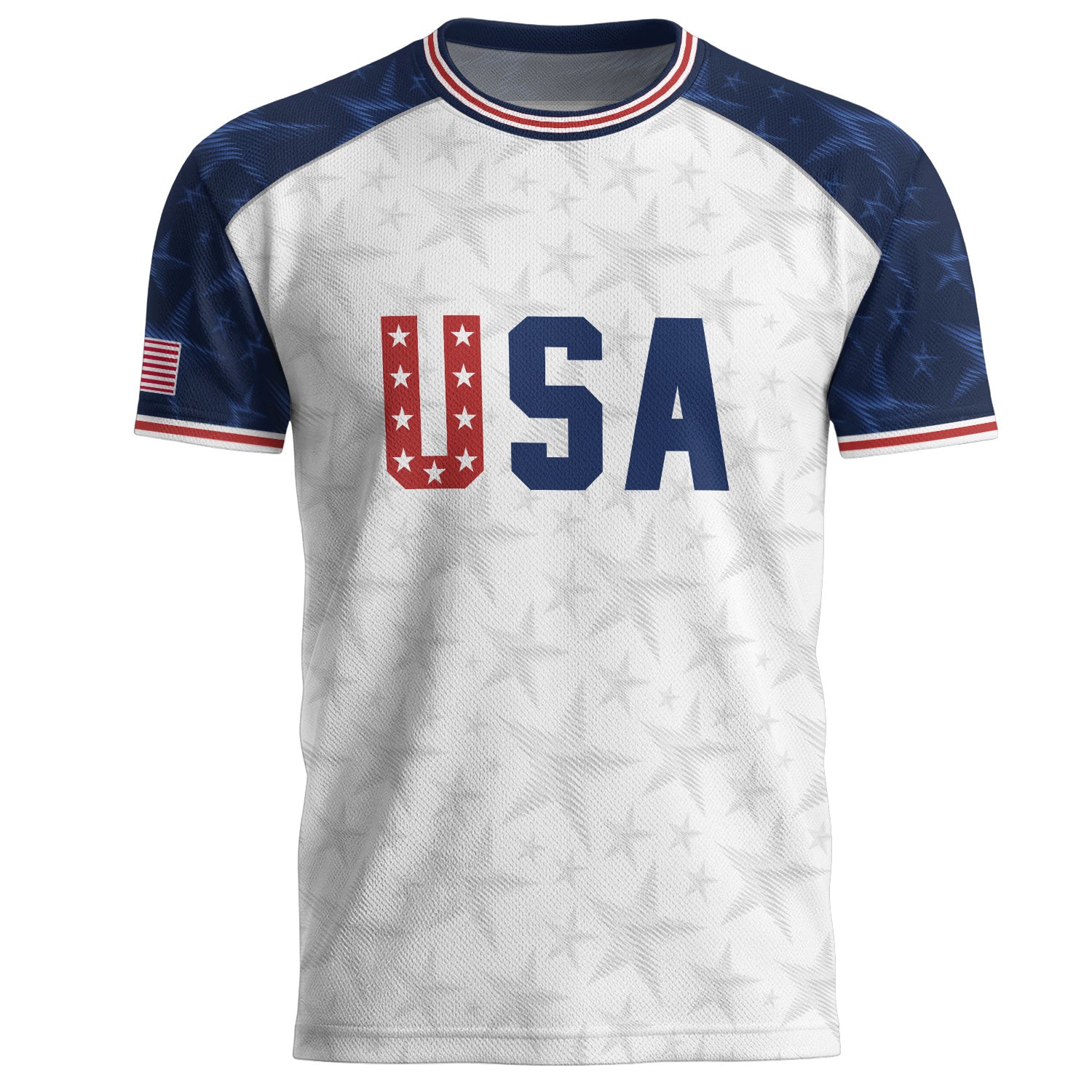 White USA Soccer Jersey Raglan American Flag Shirt Patriotic Eagle Crest Soccer Fan Tee