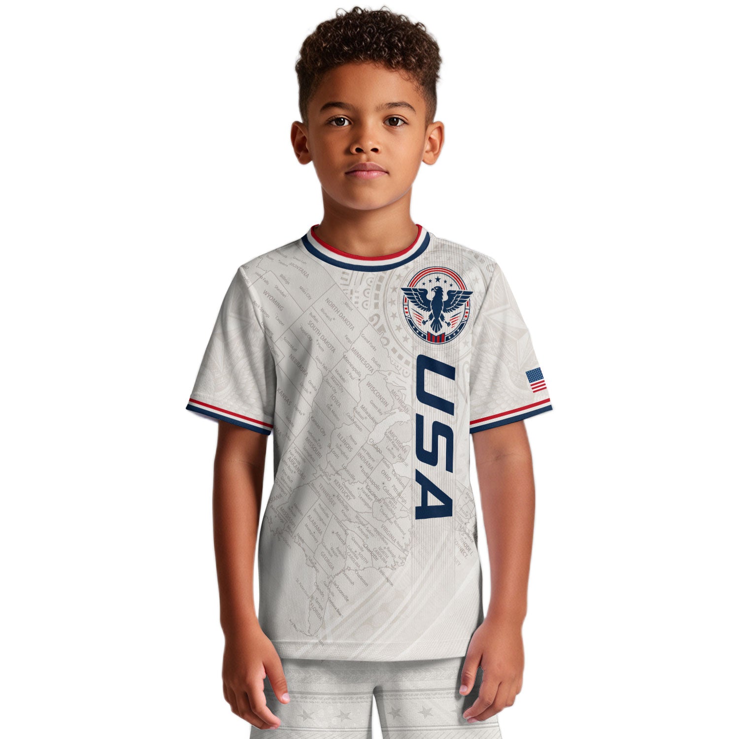 USA Kids Soccer Jersey Set White Eagle Patriotic Youth Football Outfit Kit