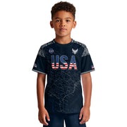 USA Kids Soccer Jersey Set Navy Blue Flag Graphic Youth Football Kit