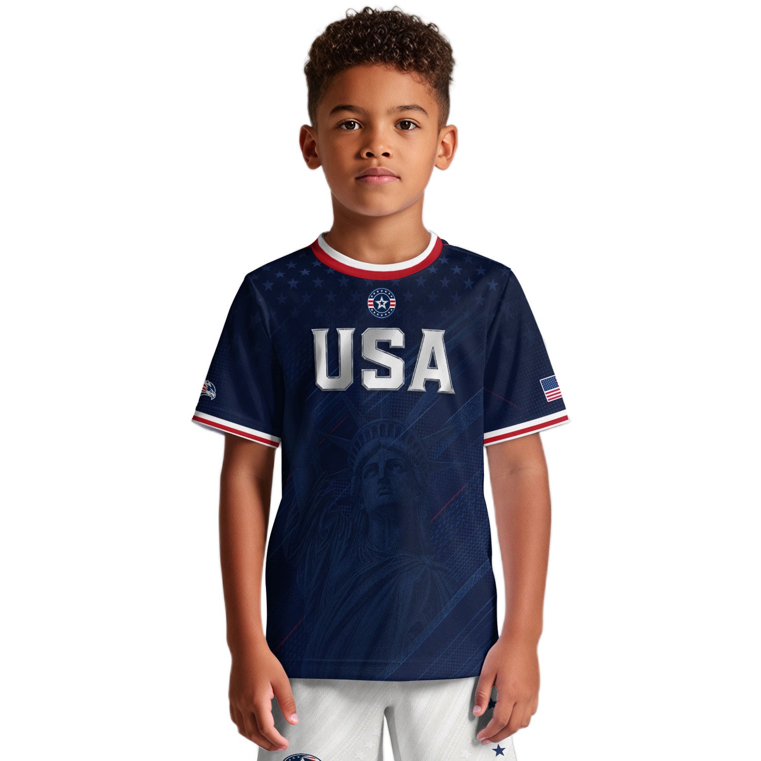 USA Kids Soccer Jersey Set Navy Blue Eagle Shield Youth Football Kit