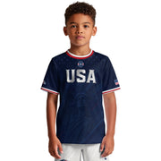 USA Kids Soccer Jersey Set Navy Blue Eagle Shield Youth Football Kit