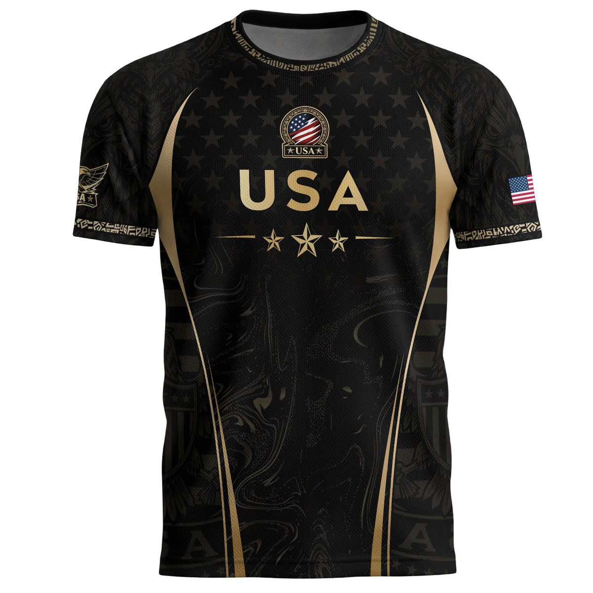 Adult Soccer Jersey Black Gold Style Iconic USA Eagle Graphic Team Training Shirt - Rust Field Wear