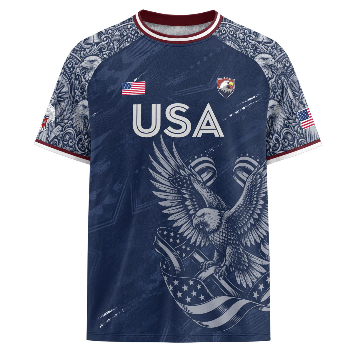 Patriotic Landmark Print USA Soccer Jersey Adult Navy United States Fan Shirt Men - Rust Field Wear