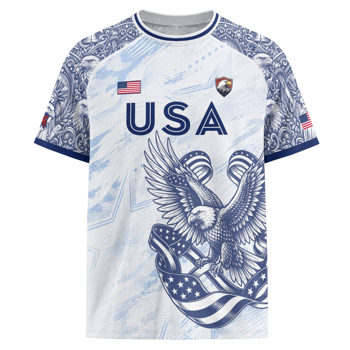 Athletic White Blue USA Soccer Jersey Adult Patriotic Eagle United States Team Shirt - Rust Field Wear