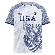 Athletic White Blue USA Soccer Jersey Adult Patriotic Eagle United States Team Shirt - Rust Field Wear