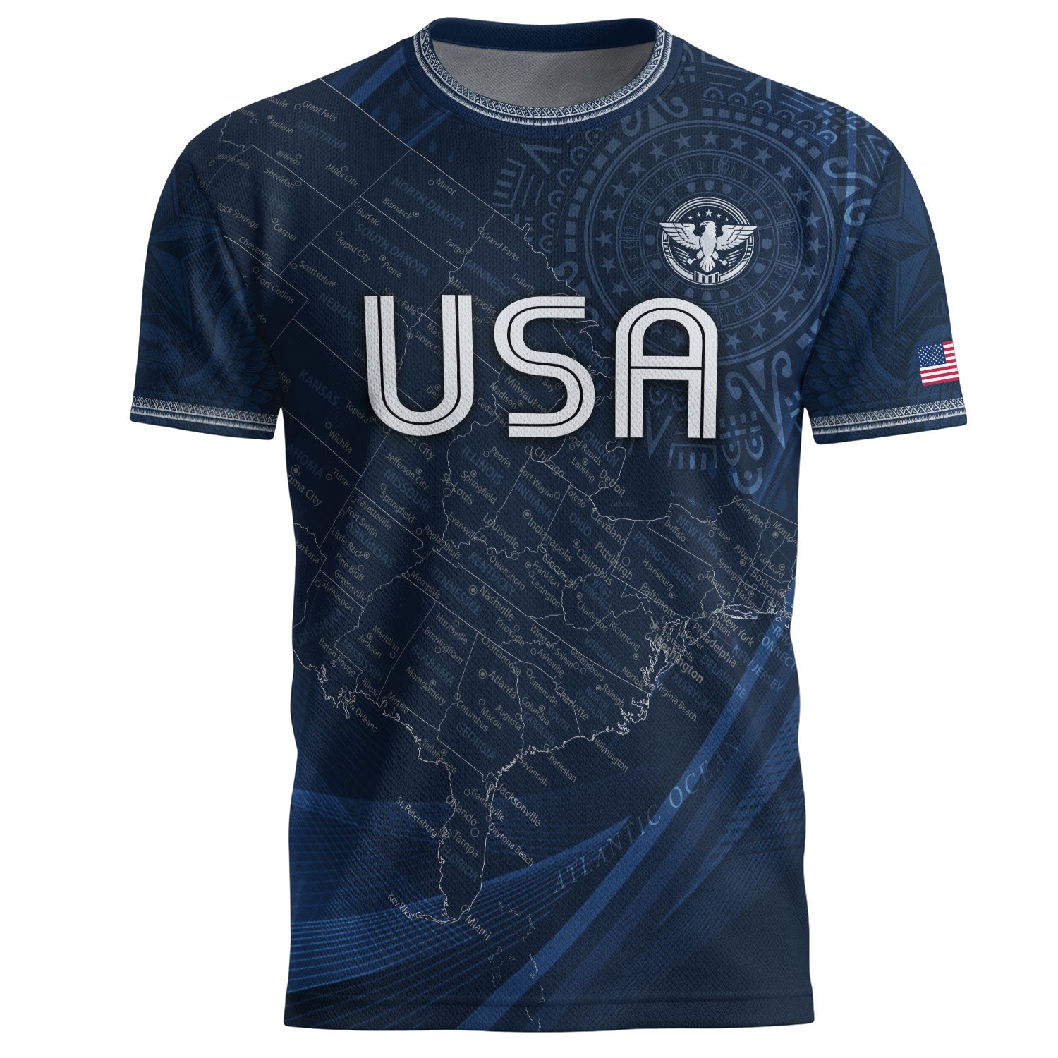 USA Soccer Jersey Vintage Navy US Map American Flag Shirt Patriotic Eagle Soccer Fan Tee