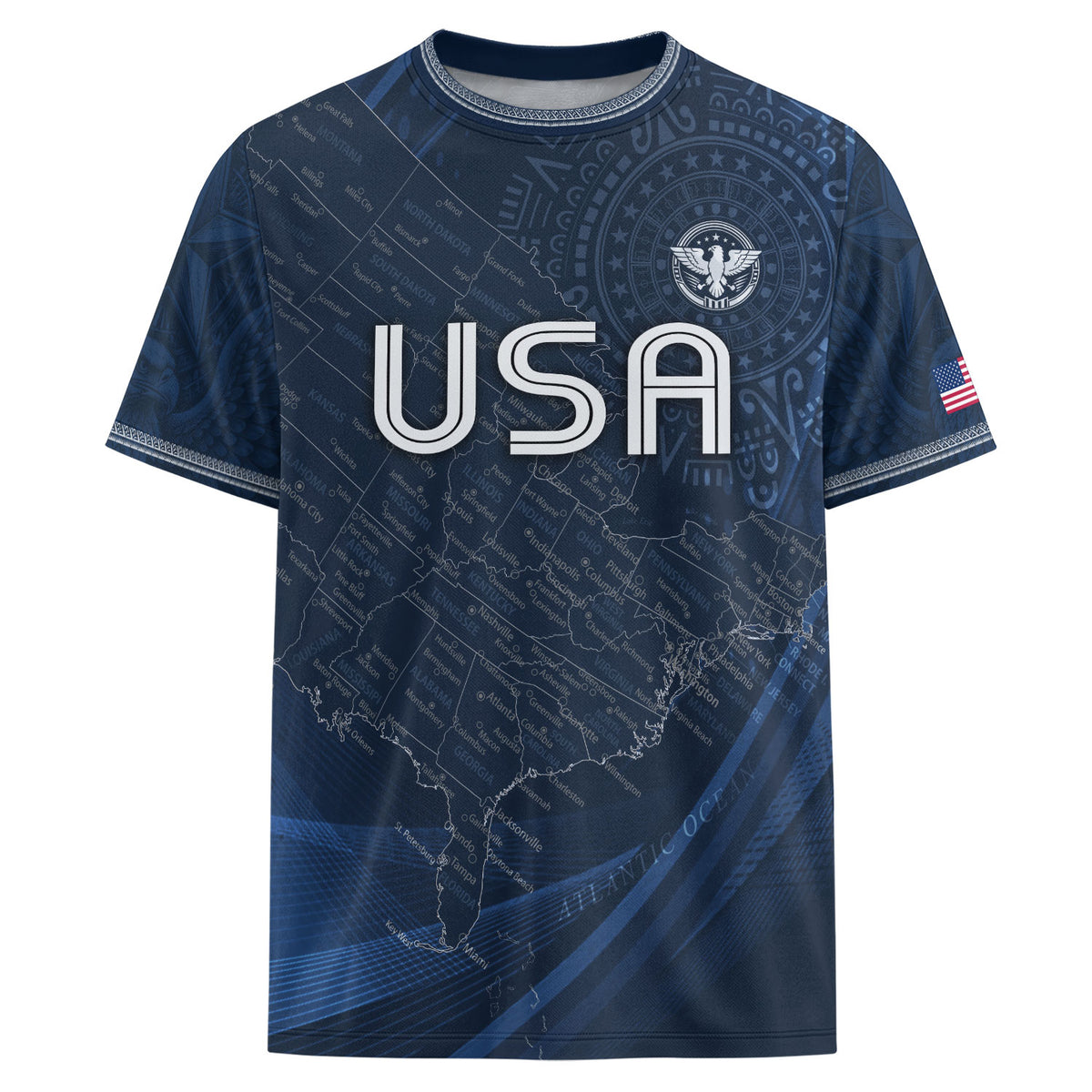 USA Soccer Jersey Vintage Navy US Map American Flag Shirt Patriotic Eagle Soccer Fan Tee - Rust Field Wear