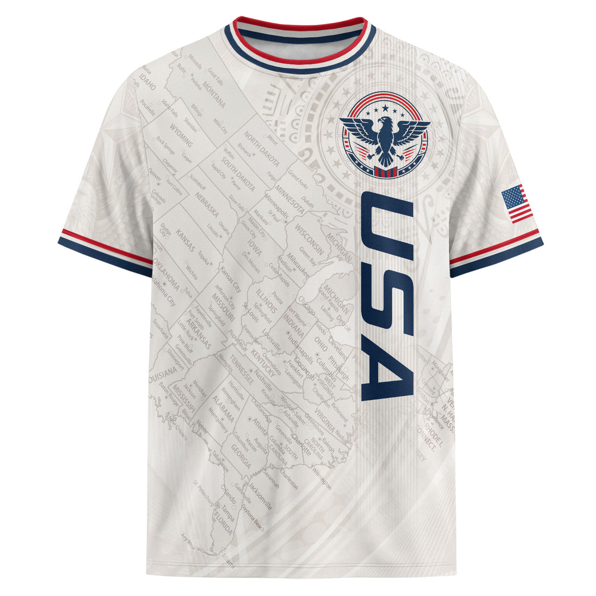 USA Soccer Jersey White US Map American Flag Shirt Patriotic Eagle Soccer Fan Tee
