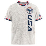 USA Soccer Jersey White US Map American Flag Shirt Patriotic Eagle Soccer Fan Tee
