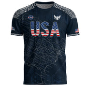 Navy USA Soccer Jersey Flag Pattern US Map American Shirt Patriotic Stars Stripes