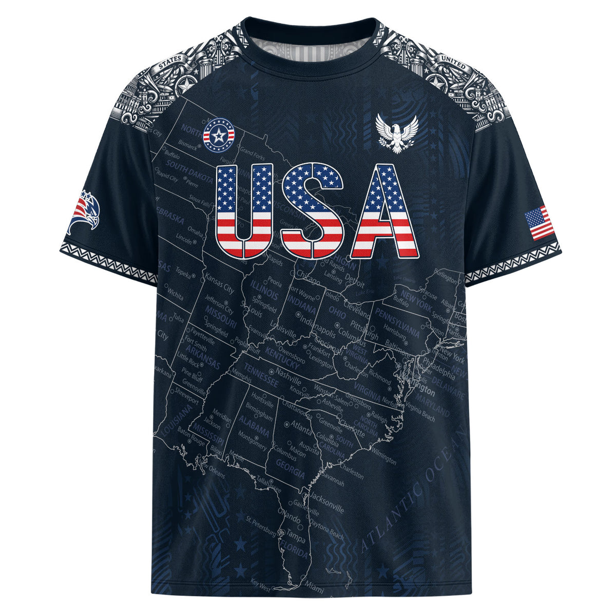 Navy USA Soccer Jersey Flag Pattern US Map American Shirt Patriotic Stars Stripes - Rust Field Wear