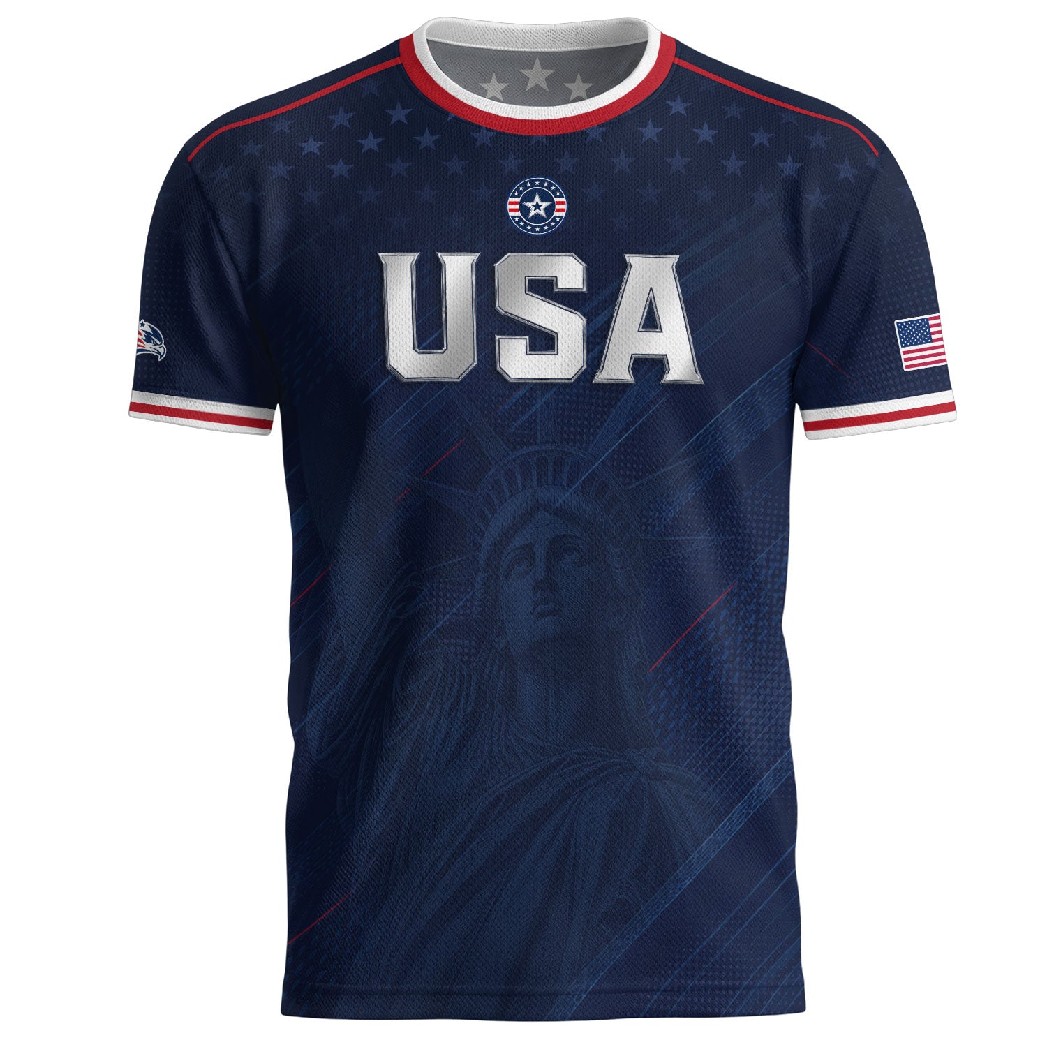 Navy USA Soccer Jersey Men Patriotic United States Football Shirt Silver USA Text Gift