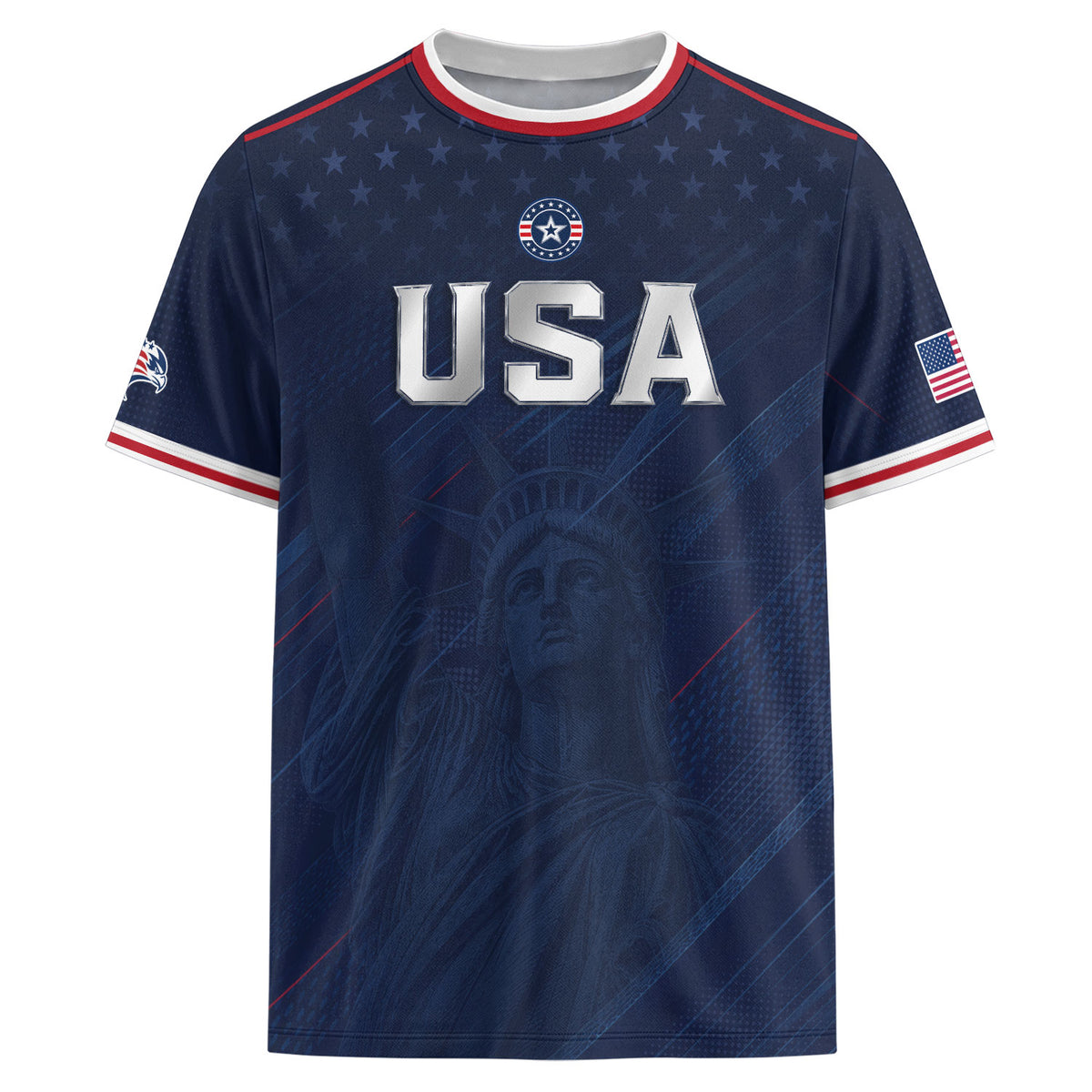Navy USA Soccer Jersey Men Patriotic United States Football Shirt Silver USA Text Gift - Rust Field Wear