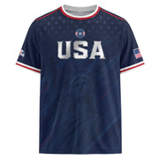 Navy USA Soccer Jersey Men Patriotic United States Football Shirt Silver USA Text Gift - Rust Field Wear