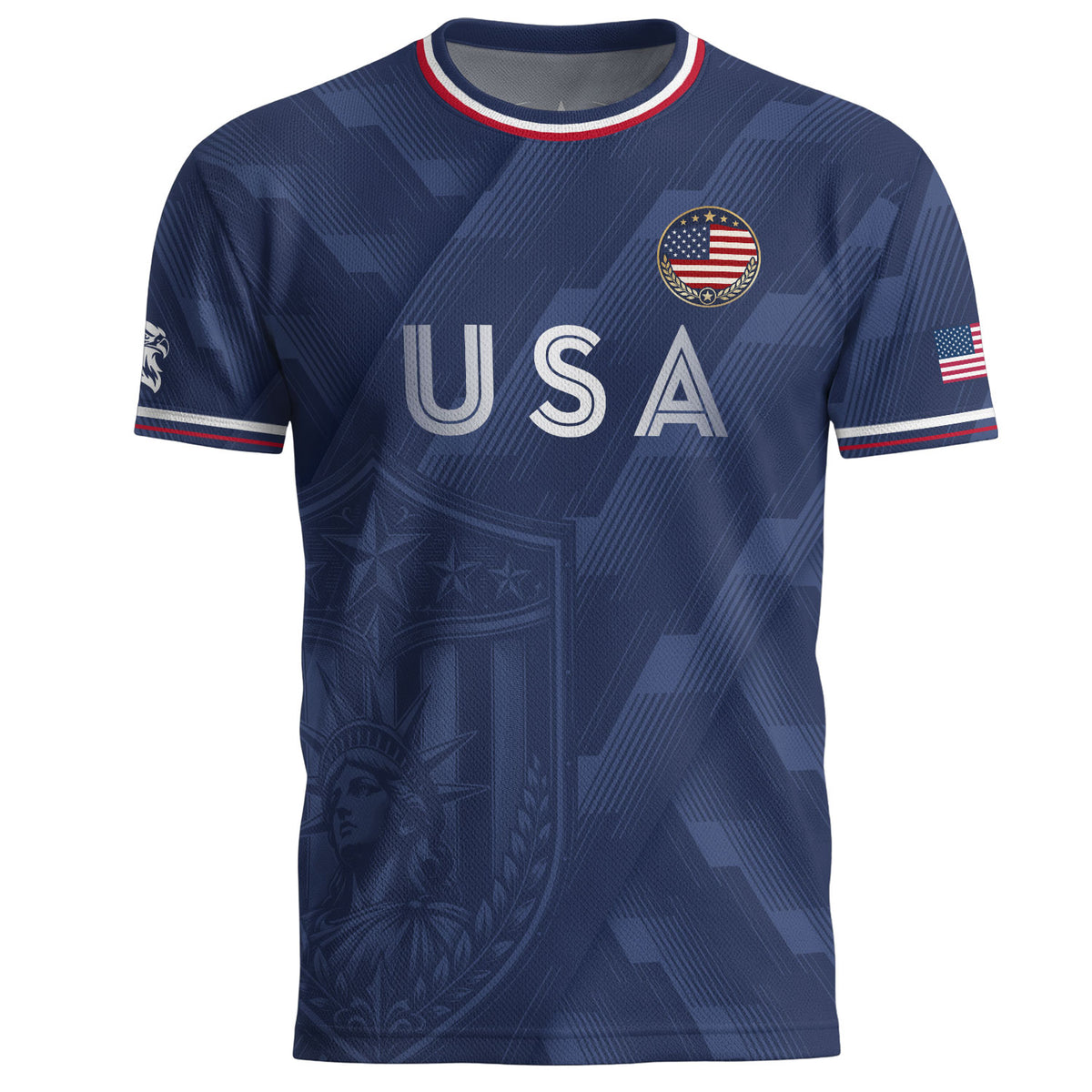 Navy Blue USA Soccer Jersey Patriotic Eagle Graphic Football Shirt for Men American Pride Sports Fan Apparel - Rust Field Wear