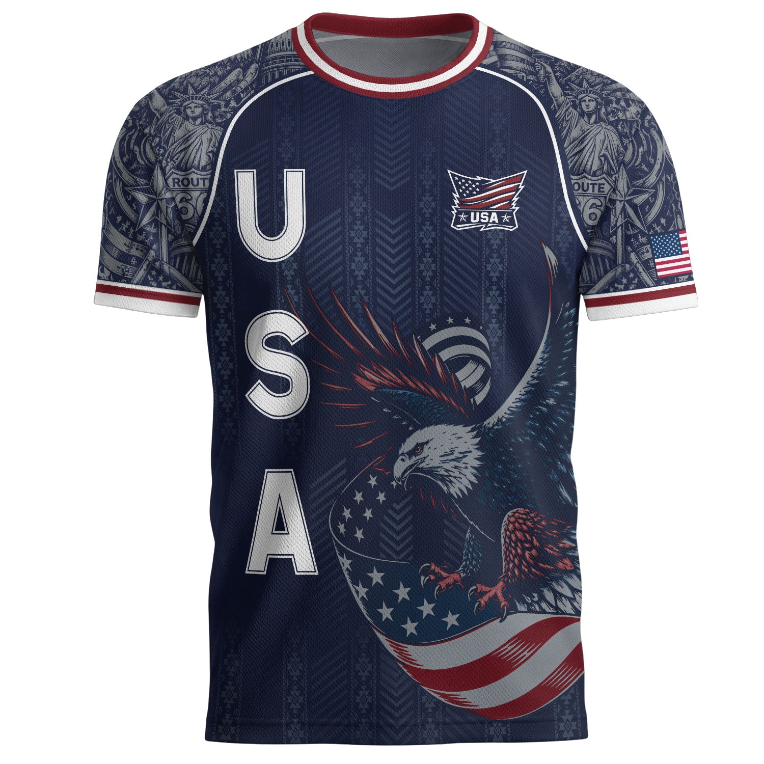 Navy Blue USA Soccer Jersey Bald Eagle Football Shirt Patriotic American Flag Sports Fan Apparel for Men