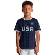 USA Kids Soccer Jersey Set Navy Blue White Striped Youth Football Kit