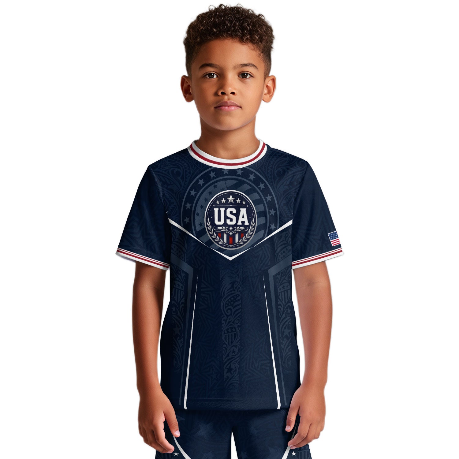 USA Kids Soccer Jersey Set Navy Blue Eagle Shield Youth Sports Kit