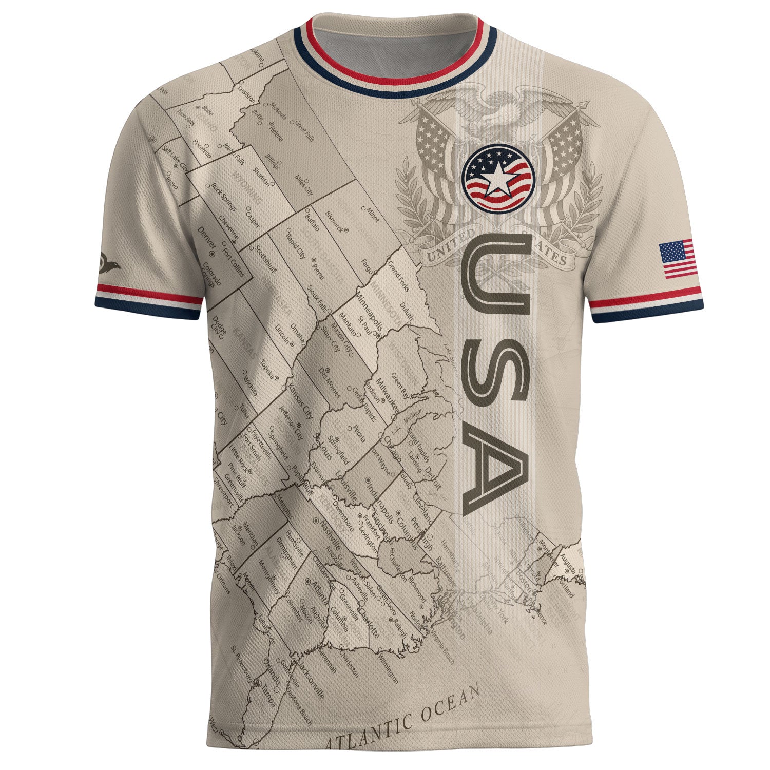 USA Soccer Jersey Navy Vintage US Map American Flag Shirt Patriotic Beige Soccer Fan
