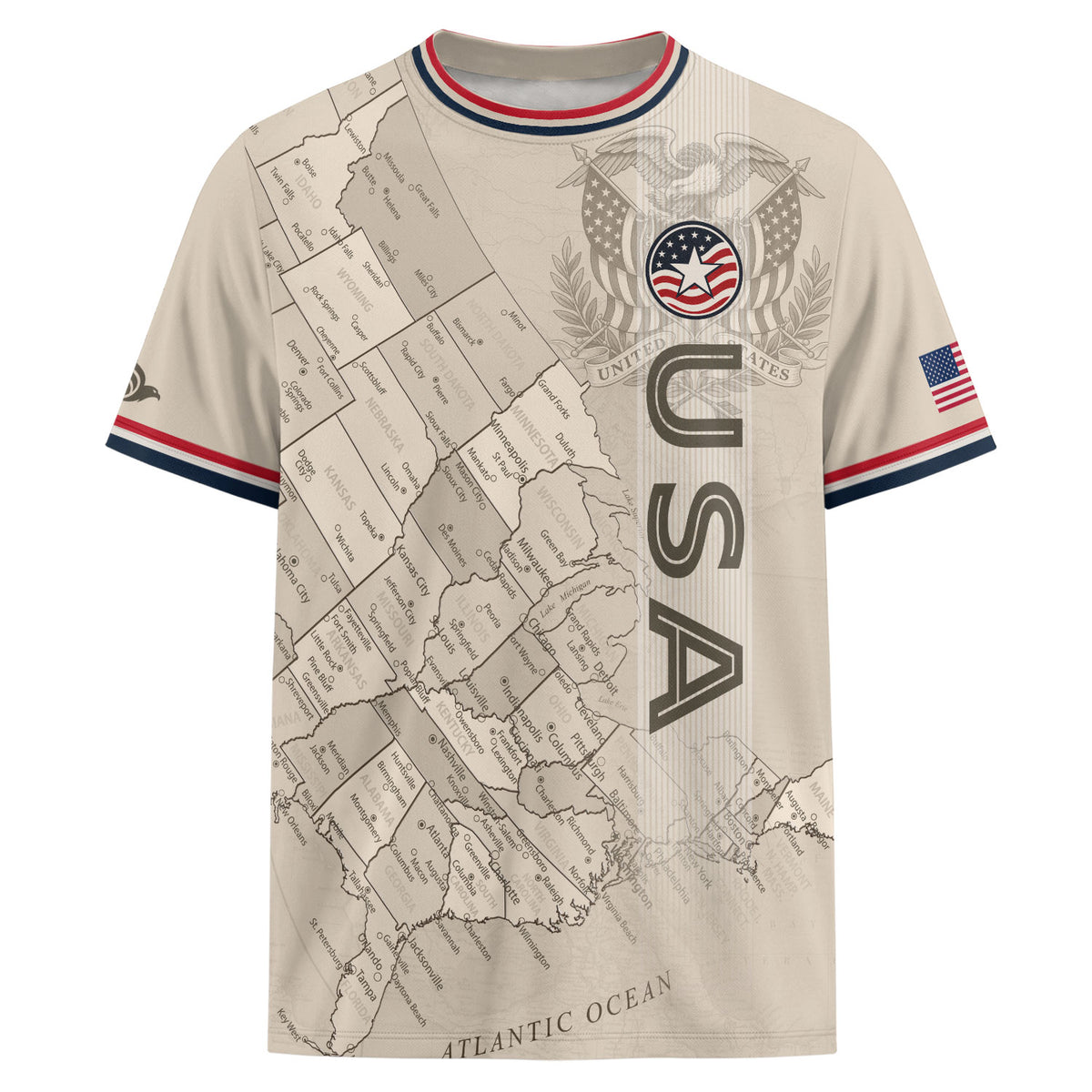 USA Soccer Jersey Navy Vintage US Map American Flag Shirt Patriotic Beige Soccer Fan - Rust Field Wear