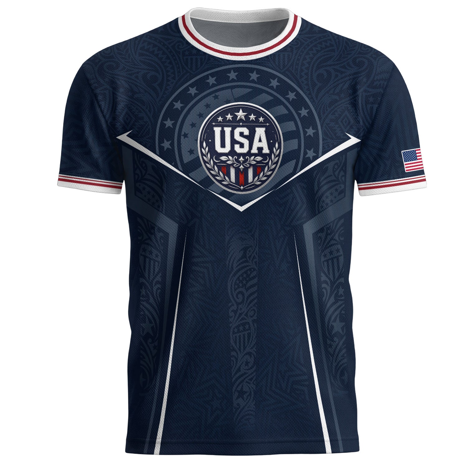 USA Soccer Jersey Navy Blue American Flag Shirt Patriotic Eagle Shield Fan Tee