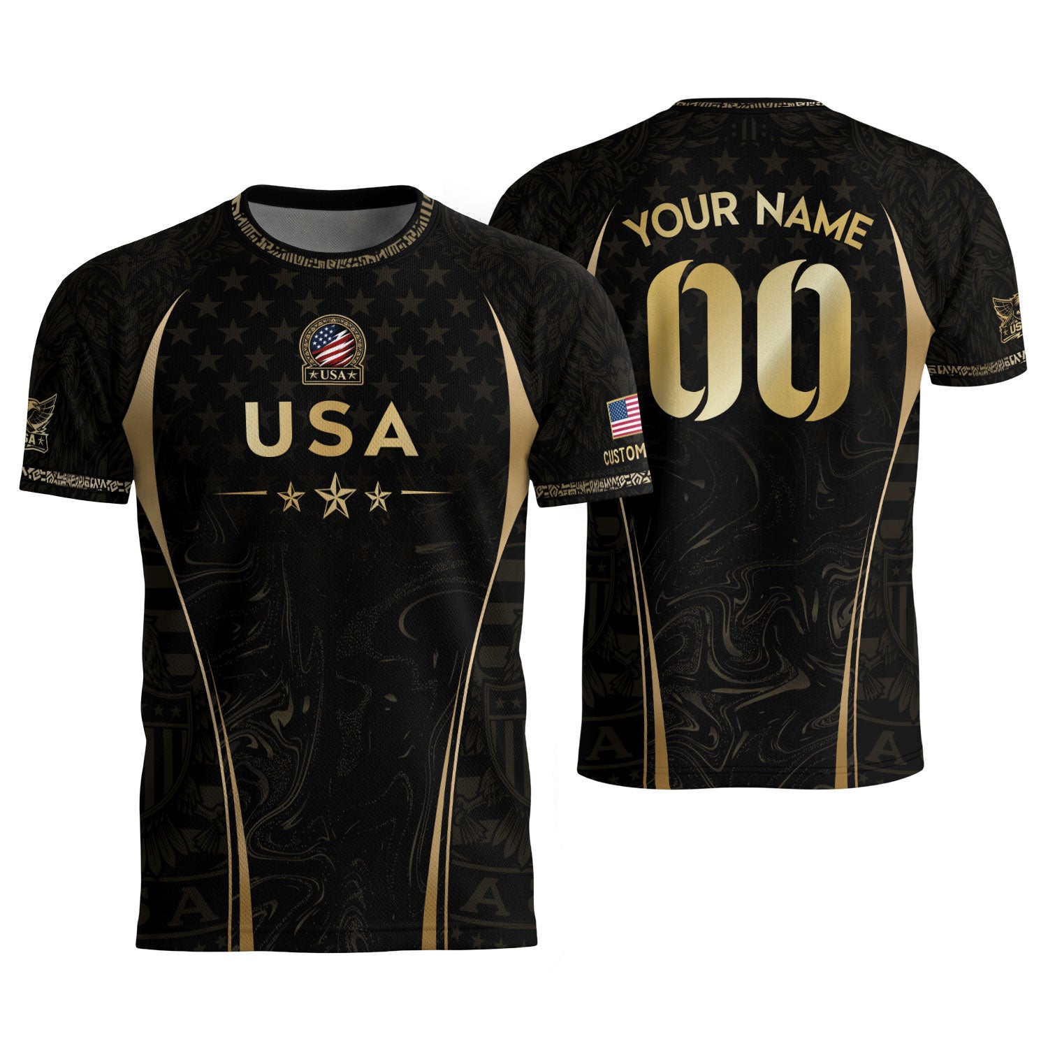 Men Sport T Shirt Outfits Personalized Custom Name USA Metallic Stars Soccer Jersey