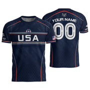 USA Soccer Jersey Custom Name Number Patriotic Navy Blue Athletic Sportswear Outfit - Rust Field Wear
