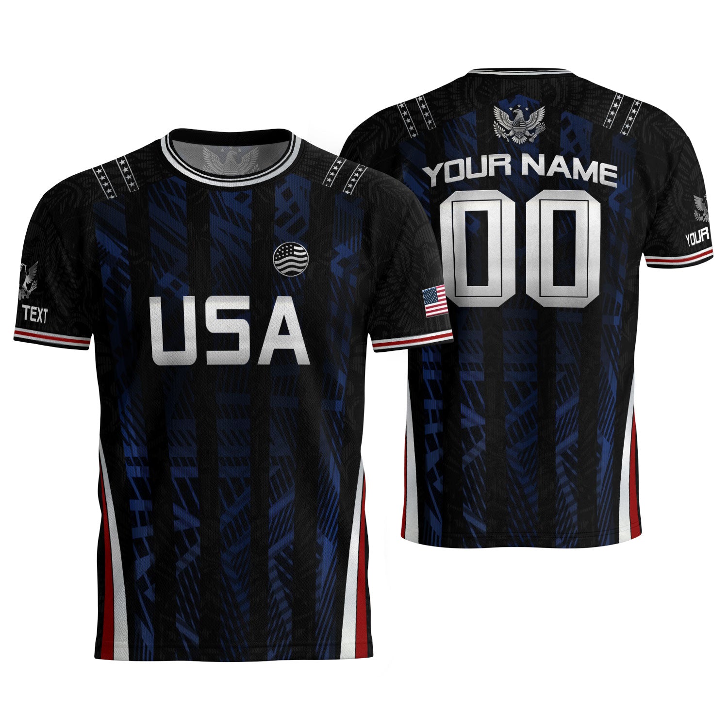 USA Soccer Jersey Custom Name Number Patriotic Black Stripes Football Team Shirt