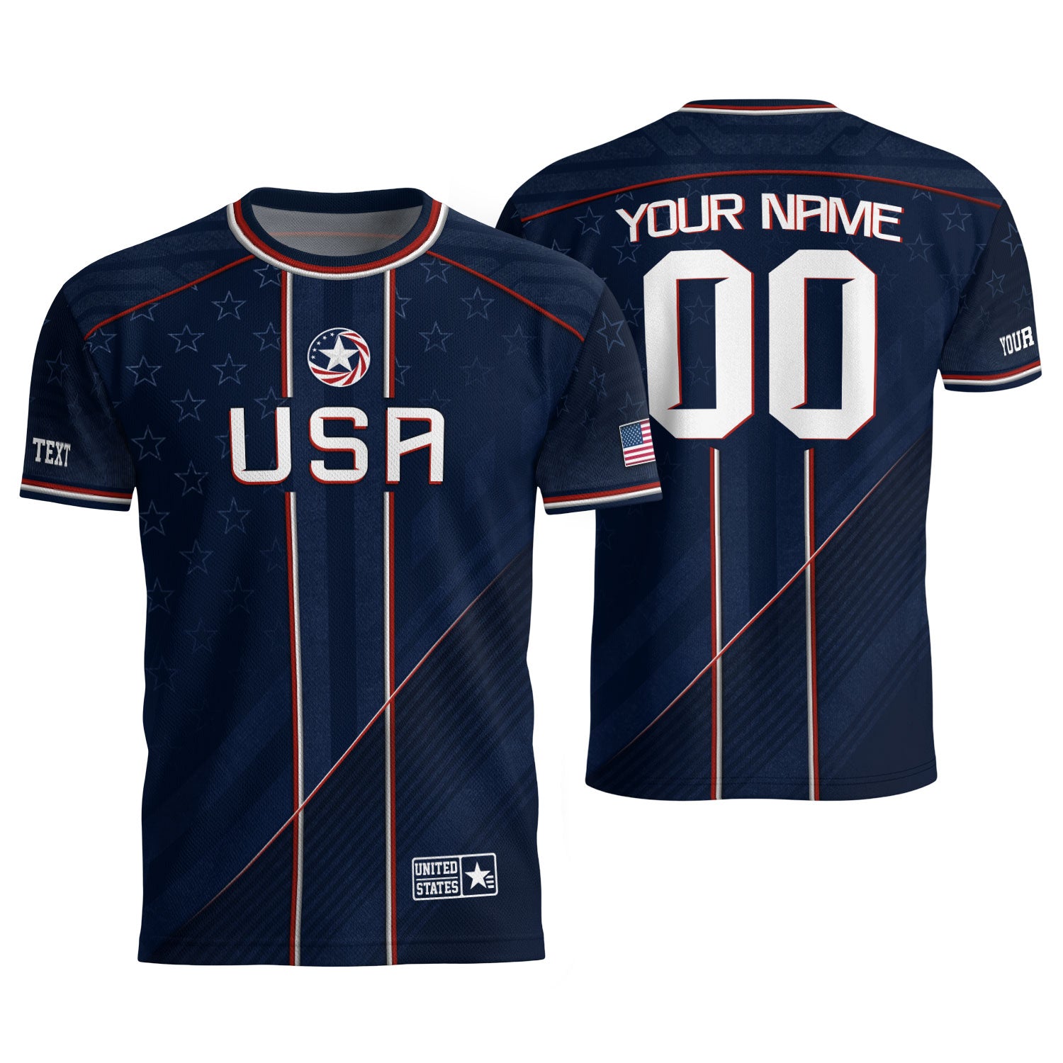 USA Team Football Shirt Custom Name Number Patriotic Navy Blue Stripes Athletic Sportswear