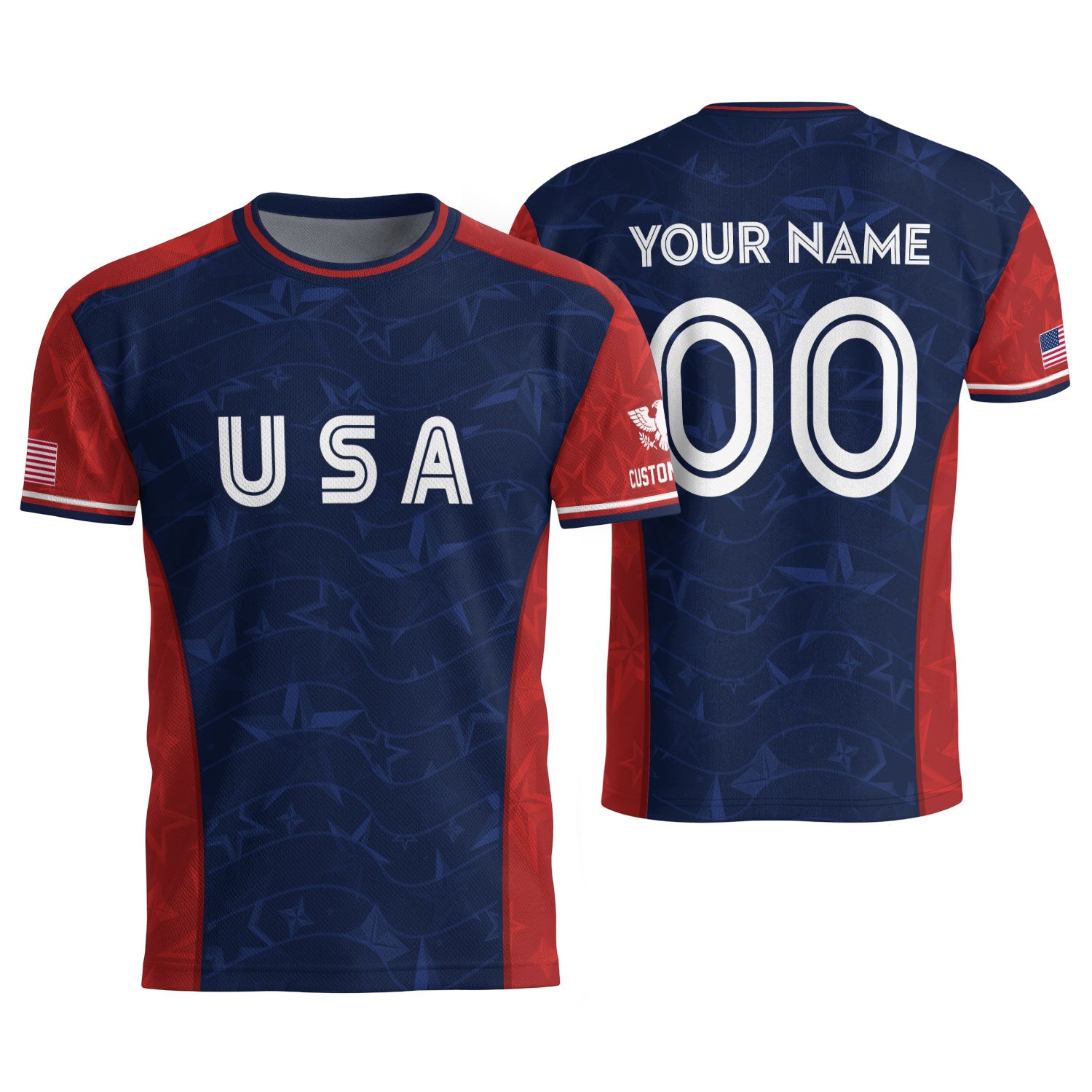 Custom Name Number USA Soccer Jersey Patriotic Stars Stripes Sports Team Shirt