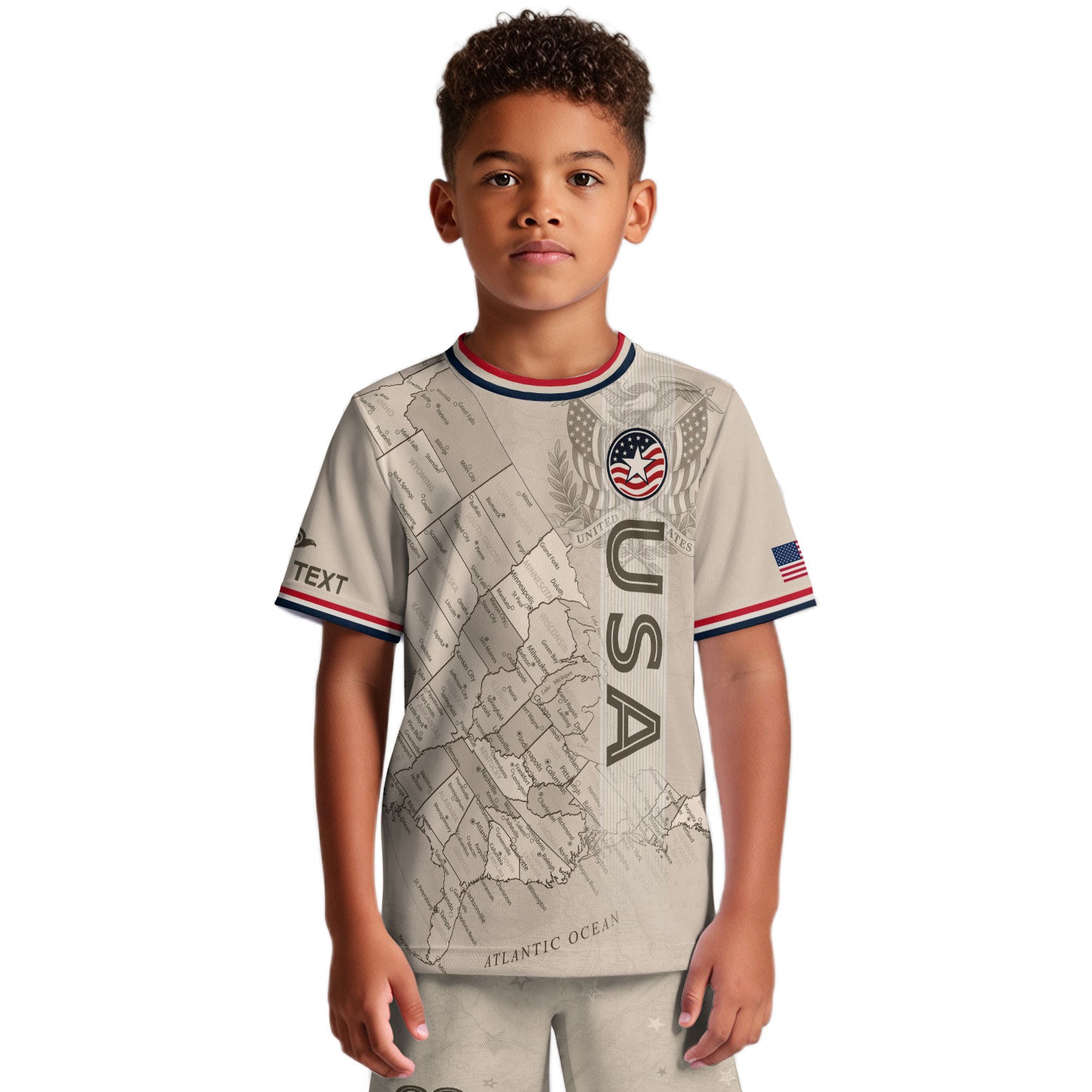 Custom Sand Beige USA Soccer Jersey and Shorts Set Kid Personalized Name and Number